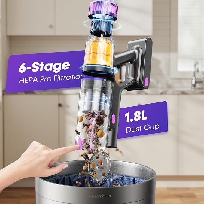 Cordless Vacuum Cleaner, 650W 48KPa Vacuum Cleaners for Home, Self-Standing Stick Vacuums with LED Display, Anti-Tangle, Lightweight, Stick Vacuum Rechargeable for Pet Hair Carpet Floor