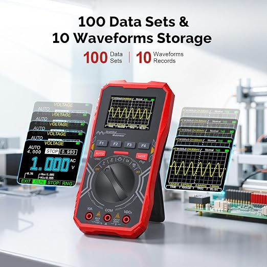 2-in-1 Handheld Oscilloscope Multimeter - 1MHz Bandwidth 2.5MS/s Sampling Rate, Digital Oscilloscope & Auto-Ranging Multimeter Combo, 2.4" Backlit Display with Probes, for Electronics DIY, Repair