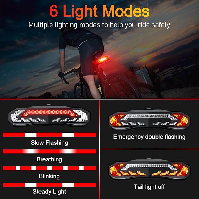 USUPERINK Turn Signals for Ebike, Bike Turn Signals, Bike Blinkers Front and Back, Bike Tail Light USB Rechargeable with Horn, IP65 Waterproof Anti-Theft Alarm, Auto On Off, for Bicycle,Ebike,Scooter