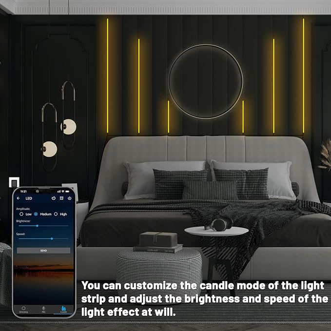 Lichaser 6 Rolls 6.56ft Bluetooth Warm White COB LED Lights for Acoustic Panel, Smart Wood Slat Wall Panel Light Strip with 2.4G Remote and App Control, for Cabinets, Kitchen and Shelves Lighting