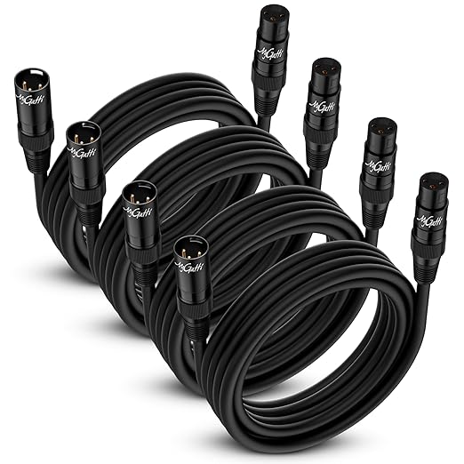 XLR Microphone Cable 10FT 4 Pack, Gold-Plated 3 Pin XLR Male to Female Balanced Mic Audio Cord, AL & OFC Dual Shielded Patch Cable for Speaker, Podcast, Mixer, Amplifier, Recording
