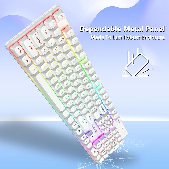 Redragon K710 Wireless Mechanical Gaming Keyboard, Bluetooth/2.4G/Wired Tri-Mode, RGB Backlit, Clicky Blue Switch, Rechargeable Battery, Solid Metal Panel, PBT Keycaps for PC/Mac, White