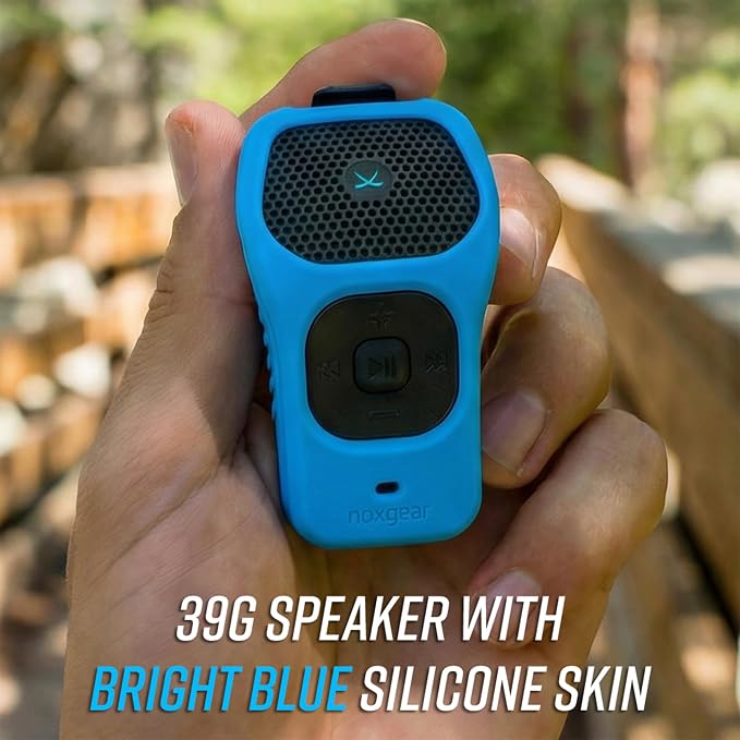 noxgear 39g Wearable Bluetooth Speaker, Magnetic Mini Clip-On EDC Gear, Waterproof Up to 15 Hours Playtime | Clip On Speaker, Wearable Speaker with Microphone, 100ft Range (Color: Bright Blue)