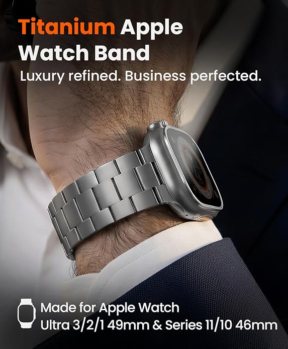 Titanium Watch Band for Apple Watch Ultra 3/2/1 49mm & Series 11/10 46mm, Grade 5 Titanium Apple Watch Band with Anti-Scratch DLC Coating, 22mm Premium Business Metal Strap for Men - CRNS03