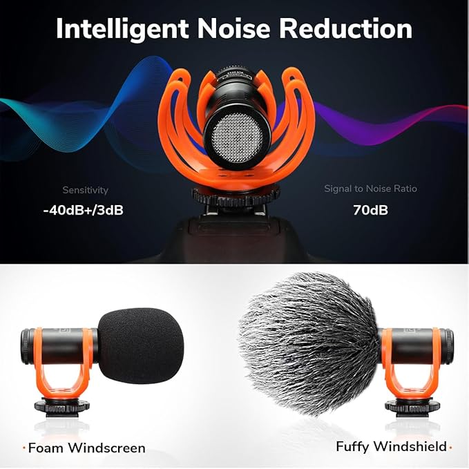 Camera Microphone Shotgun Mic Professional Super Cardioid Video Microphone Perfect for Canon EOS, Nikon DSLR Cameras and Camcorders