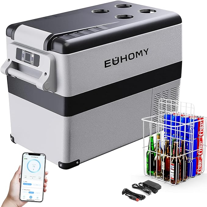 EUHOMY 12 Volt Refrigerator, 47QT Electric Cooler, 12V Fridge APP Control, 12V Cooler -4℉~68℉, Portable Freezer 12/24V DC 110-240V AC for Camping, Travel, Truck, Home