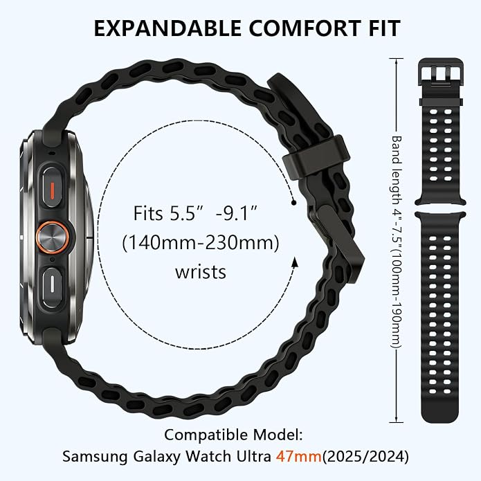 Sport Bands with Storage Case Compatible for Samsung Galaxy Watch Ultra 47mm,No Gap Breathable Wristband Waterproof Replacement Soft Silicone Strap for Men Women