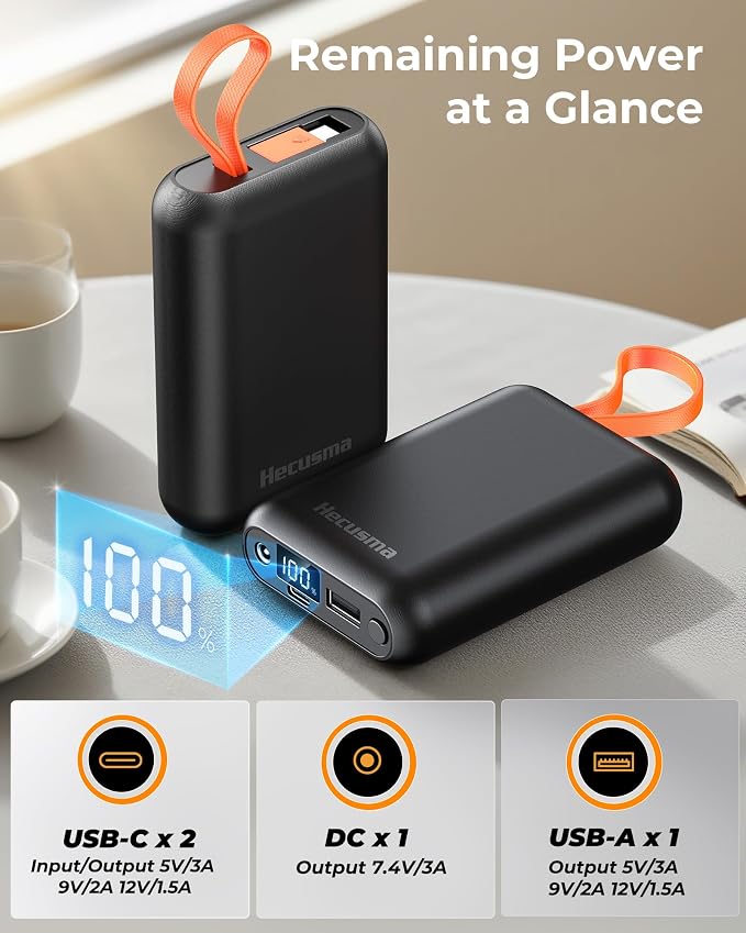 7.4V 5V 20,000mAh Heated Vest Battery Pack, Battery Pack for Heated Vest Compatible with ORORO, for TODWARM, for XINSONYUELL, for Weamest, Power Bank with Built-in USB-C Cable (No for Venustas)