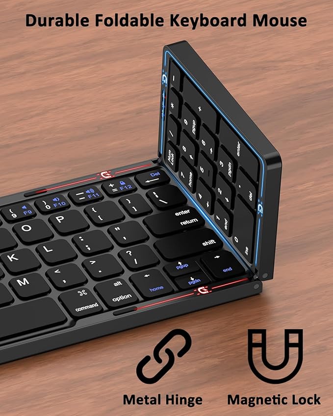 Foldable Keyboard and Mouse, Folding Wireless Keyboard Mouse Combo with Portable Case, Rechargeable 2.4G Wireless+Bluetooth Multi-Device Combo for Windows, iOS, Android, macOS PC/Laptop/Tablet