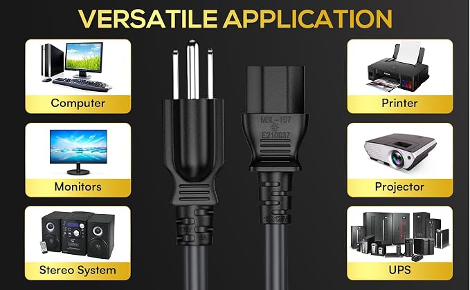 Cable Leader 15ft 14AWG Computer Power Cord, NEMA 5-15P to IEC C13 AC Power Cable, Heavy Duty 3-Prong Replacement Power Cord for PC, Monitor, Printer, Server & TV - Black