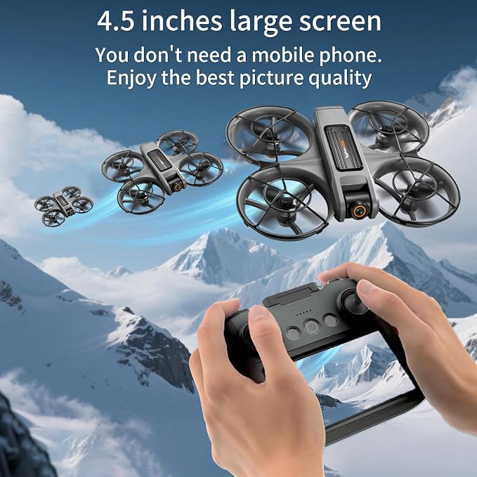 4.5-inch HD Screen Remote Control Drone with 2K Dual Cameras and Brushless Motor, Quadcopter with Propeller Guards, Auto Hover, 3D Flips, Follow-Me Mode, LED Night Lights, Two Batteries for 30 Minutes Flight Time, One-Key Takeoff/Landing — The Ideal Gi...