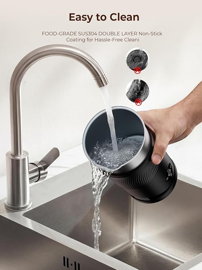 Large Capacity Milk Frother: 4-in-1 Electric Milk Steamer 350ml, 7700RPM High Speed, 120s Fast Frothing, 𝐇𝐨𝐭 & 𝐂𝐨𝐥𝐝 Foam Maker, Helpful Stainless Steel for Latte - Grayish Black