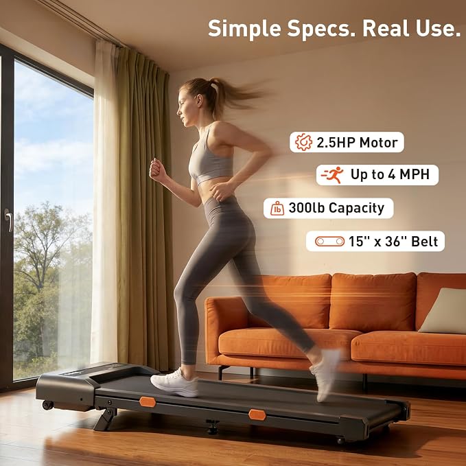 Cybergoing T10 Walking Pad Treadmill with Bosch® Motor, Under Desk Treadmill, Fixed 7% Manual Incline, Up to 4 MPH, 2.5HP, 300lb Capacity, App + Remote, 15"x36" Belt, Treadmills for Home