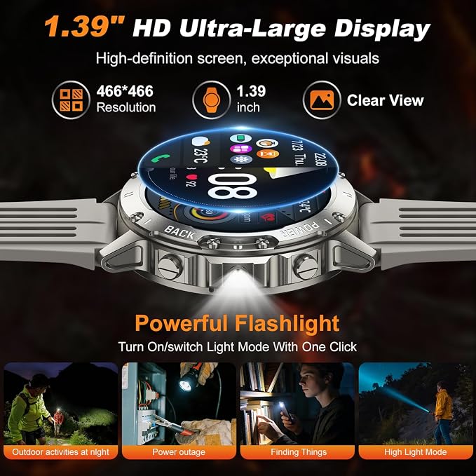 zhizhi Smart Watch for Men Fitness Tracker: Smart Watches for Android Phones iPhone Bluetooth Waterproof Make Answer Call Digital Mens Watches Heart Rate Monitor Running Smartwatch Samsung Compatible