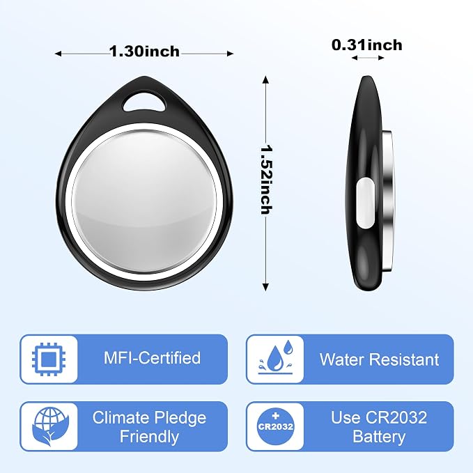 4 Pack Tracker Tags [Apple MFi Certified] Bluetooth Air Tracker Pair with Apple Find My (iOS Only) Smart Tracking Tags Keys Finder Item Locator Worldwide Tracker for Pets (4Pcs/Black)