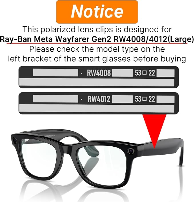 HIBLOKS 2Pcs Polarized Clip for Ray-Ban Meta Wayfarer RW4008 & Gen 2 RW4012 Large (53-22), Discoloration Clip-on Compatible with Meta Wayfarer Gen 2 Protect Your Eyes, Cool and Fashion (Black+Green)