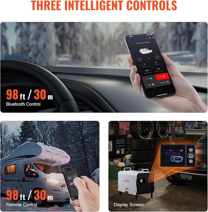 VEVOR 8KW Diesel Heater, 12V/24V All in One Diesel Air Heater, with Bluetooth APP Control, Remote Control and Display Screen, CO Alarm, Fast Heating Portable Diesel Heater for Vehicles and Outdoors