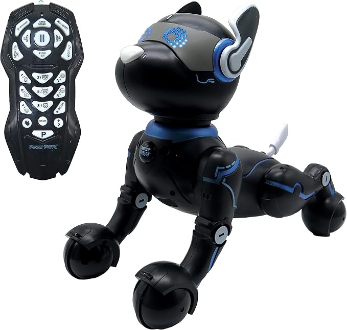 LEXiBOOK Power Puppy - My Smart Robot Dog - Programmable Robot with Remote Control, Training Function, Dances, Sings, Light Effects, Rechargeable Battery, Children's Toy - DOG01BK