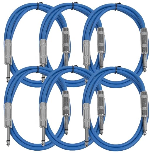 Seismic Audio Speakers Guitar Cables, TS ¼” Guitar Cables, Blue, 3 Feet