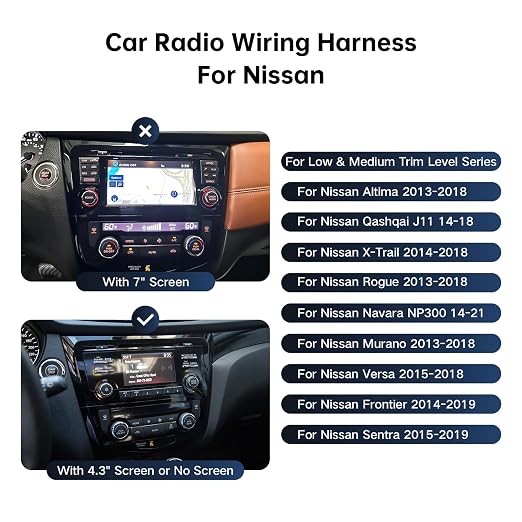 16 PIN Car Radio Wiring Harness for Nissan Rogue, Altima 13-18, Qashqai X-Trail Frontier Sentra 14-18, Stereo Wire Cable Fit Aftermarket Android Head Unit, Retain SWC, Backup Camera, Bose AMP