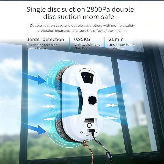 Automatic Smart Window Cleaning Robot, Inside/Outside with 2800Pa Suction, Edge Detection & Anti-Drop Protection, Automatic Window Cleaning Robot for Glass Mirror Washing