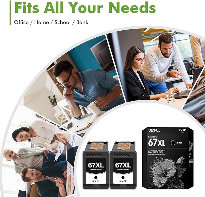 67 67XL 2755e Black Ink Cartridges Replacement for HP67 XL Black Ink Work for HP Deskjet 2855e 2755e 2700 2800e Envy 6055e 6000 6400 6455e Deskjet 4255e 4155e 2700e 2852e 2800 2827e Printer 2-Pack