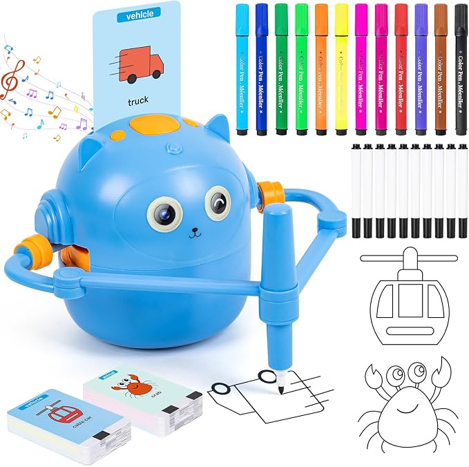 Drawing Robot for Kids with Music, Interactive Educational Drawing Machine with 100 Drawing Cards & 16 Color Pens, Magic Painting Learning Toy Gift for Girls and Boys Age 3 4 5 6 7 8