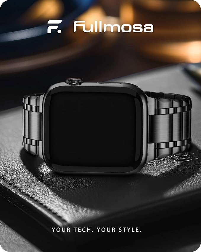 Fullmosa Bands Compatible with Apple Watch Band 45mm 44mm 42mm, Stainless Steel iWatch Band with Case for Apple Watch Series 9 8 7 6 5 4 3 2 1 SE3/2/1, Black