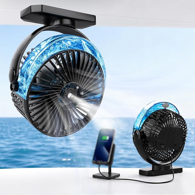 Magnetic Cruise Ship Approved Fan, 12000mAh Battery Golf Cart Fan with Power Bank Function, Cold Mist Spray, LED Lights, Timer, Travel Fan for Golf Cart, Camping, Cruise Must Haves Essentials 2026