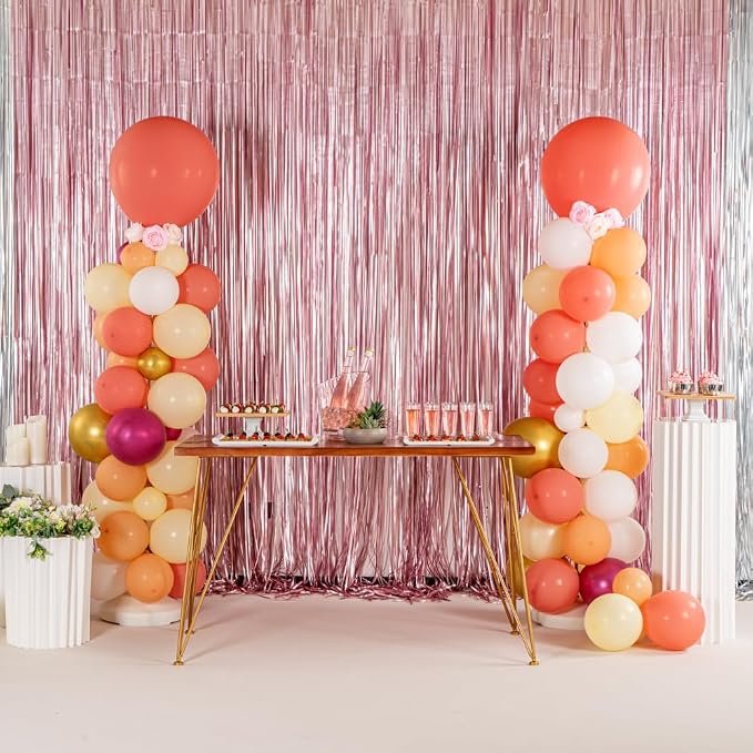 Restaurantware-Balloonify Balloon Garland Set, 1 Party Decoration Kit - 89 Balloons, With Chain, Coral, Pink, & Yellow Latex Balloon Arch Kit, With Glue Dots, Ribbon & Flowers