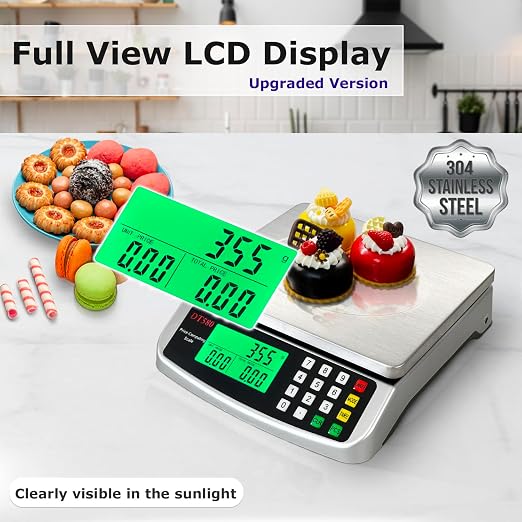 110lb Food Scale, Digital Kitchen Scale with Price Computing Commercial Scale 5 Units, Hold, Tare, PCS, 304 Stainless Steel for Baking, Cooking, Meat, Counting, Adapter Included