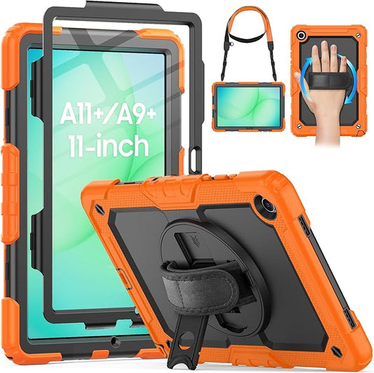 HXCASEAC Case for Samsung Galaxy Tab A11+ Plus 11 Inch, Protective with Screen Protector/Hand Strap/Pen Holder, Sturdy Shockproof for Samsung A11 Plus Tablet Case 5G SM-X230 SM-X236 SM-X238U - Orange