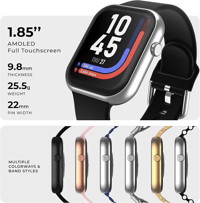 iTouch AIR 5 Smartwatch, 1.85" AMOLED Display, Bluetooth Calling, 100+ Sports Modes, Heart Rate, SpO2, Sleep & Stress Tracking, Water Resistant, 7-Day Battery Life, for Android & iPhone