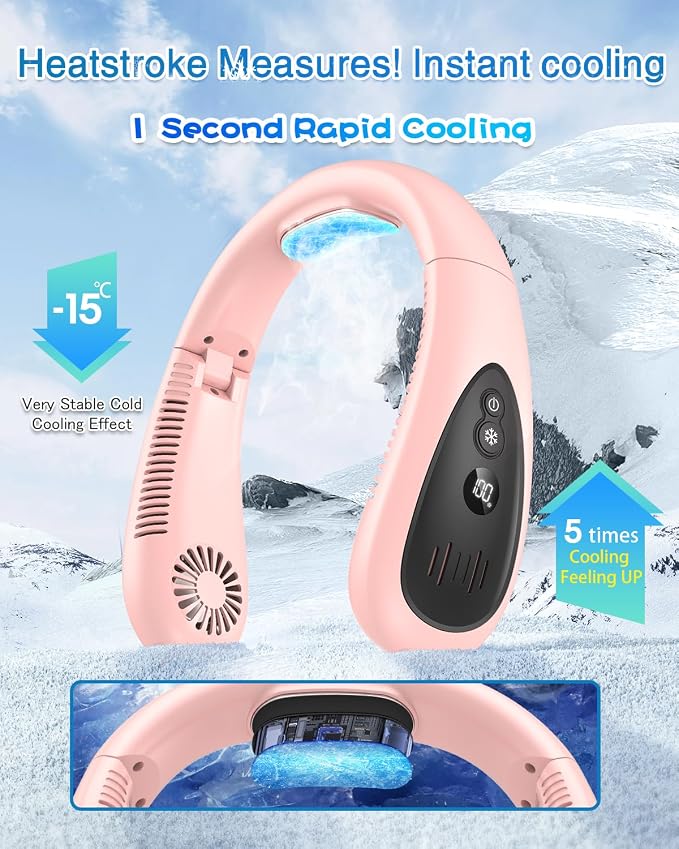 Neck Air Conditioner, Portable Neck Fan with Cooling Plate 360°Cooling Airflow, 5000mah Rechargeable USB Fan Hands Free Bladeless Wearable Foldable Mini Fan for Men Women Home Office Outdoor