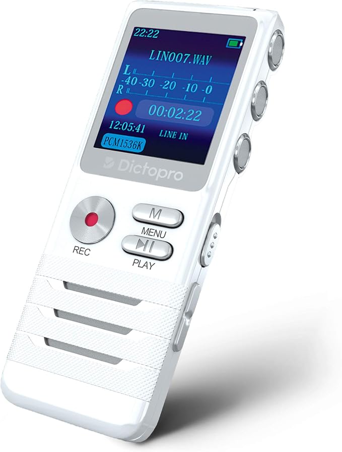 Voice Activated Digital Recorder - Ultra Sensitive Dual Mics, 8GB, 700H Storage, Noise Reduction Dictophone, Portable Audio Recording for Lectures, Meetings, Interviews, Work, Doctors - Dictopro X100