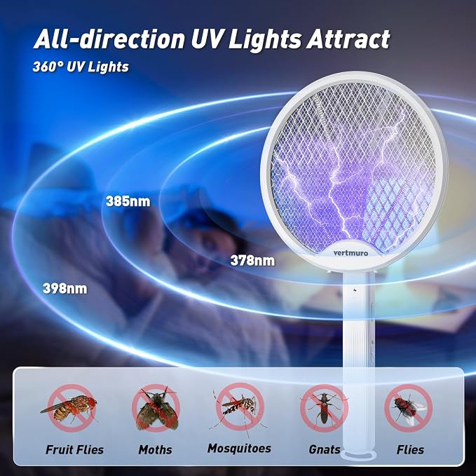 2PCS Electric Fly Swatter 4000V, 2-in-1 Foldable Bug Zapper Racket, Fly Zapper Mosquito Zapper Flies Killer with USB Rechargeable Battery, UV Light, Mosquito Killer Zapper Flies Killer Indoor Outdoor