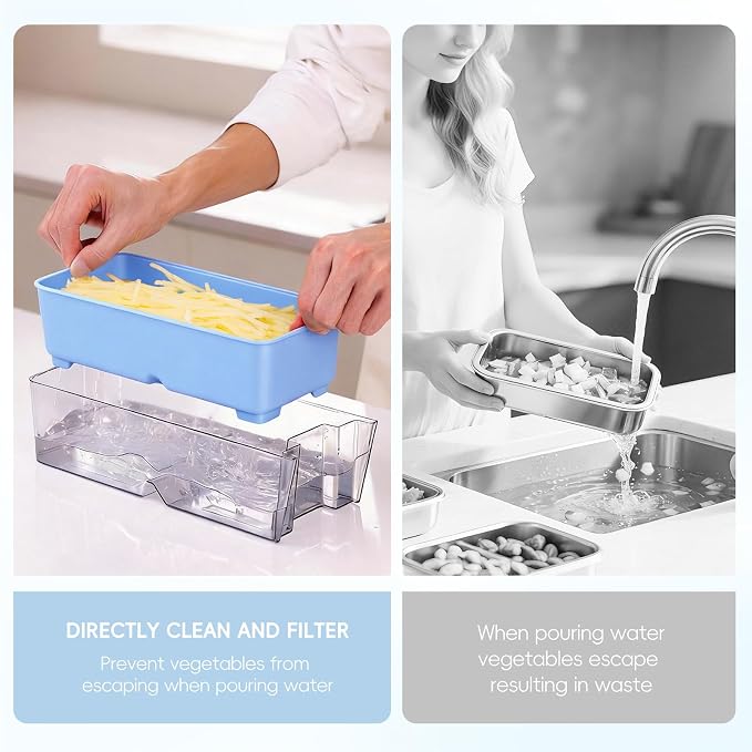ONCE FOR ALL Safe Mandoline Slicer Pro, 4th Gen, Adjustable Thickness Vegetable Slicer For Kitchen, Food Chopper With Container, Veggie Chopper Cutter For Potato Onion Fruit, Blue