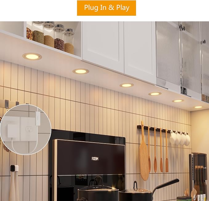 LED Puck Lights Wired Under Cabinet Lighting Dimmable,Recessed Mount,2.5In Hole Halogen Bulb Equiv,12V Under Counter Light Fixture Plug in for Kitchen,Display Shelf,Curio,4000K Daylight White,6pcs