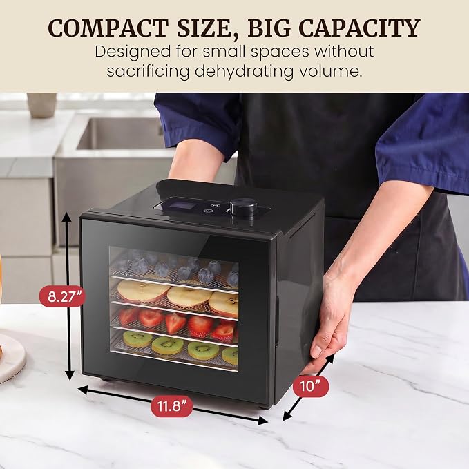 Elite Gourmet Food Dehydrator, Stainless Steel Trays Food Dehydrator, Adjustable Temperature Controls, Jerky Herbs Fruit Veggies Snacks