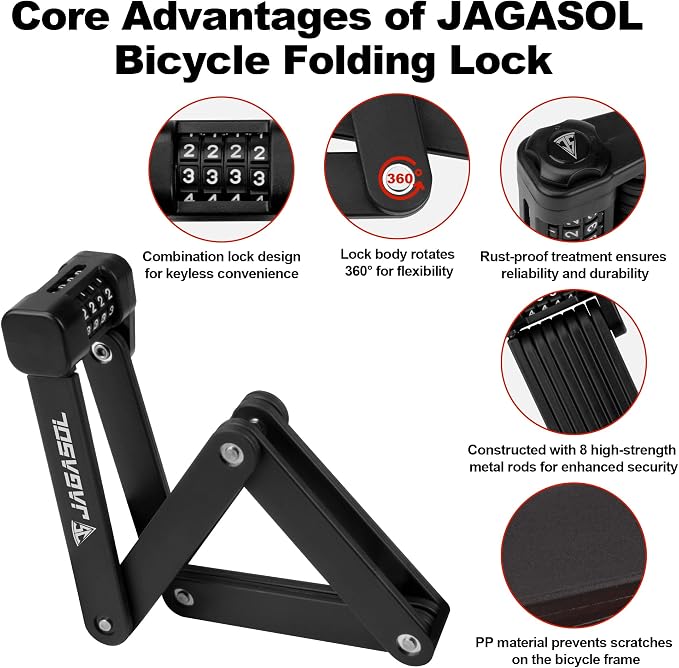 Compact Folding Bike Lock Compact Lightweight High Security Anti-Theft Bicycle Lock 43.31in for Bikes or Scooters