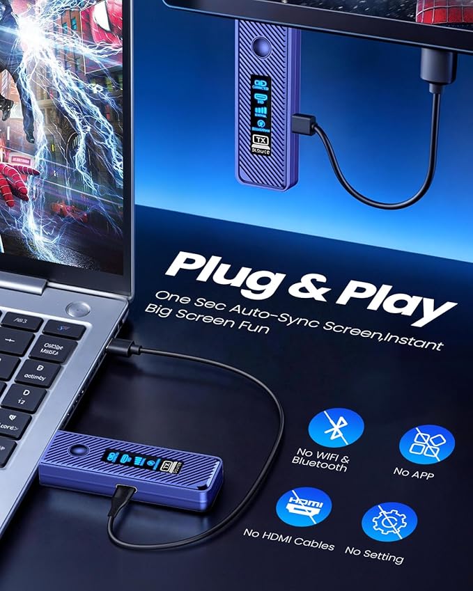 Wireless HDMI Transmitter and Receiver 328FT/100M,4K Decode Plug & Play Portable 5G+2.4G Wireless HDMI Remote Control Extenders for Video/PC/Projector/TV Box