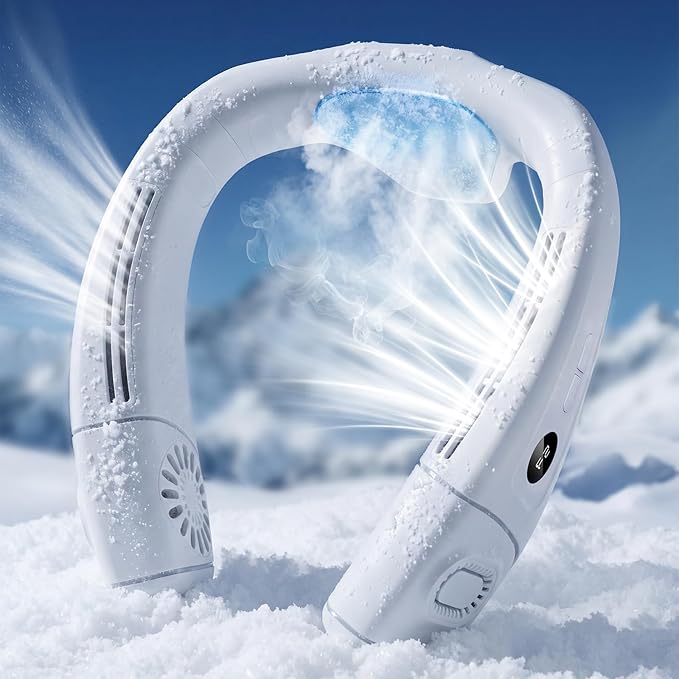 Neck Air Conditioner Fans That Blow Cold Air, 6000 mAh Battery Operated Wearable Cooling Device Fan, Bladeless, Rechargeable Fan, White