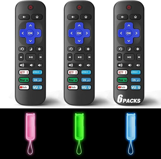 (Pack of 3) Replacement Remote Only for Roku TV with Soft Protective Cover (Glow in The Dark), Universal Remote for TCL Roku/Hisense Roku/Onn Roku/Sharp Roku/Element Roku/Philips Roku Smart TV