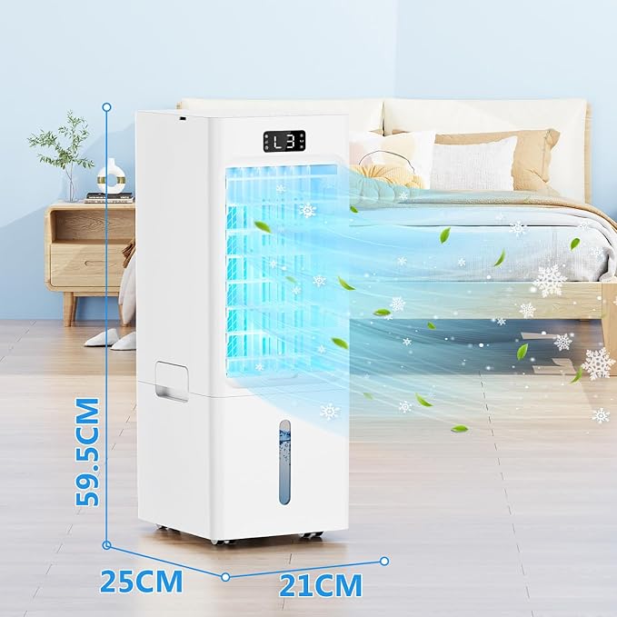 Swamp Cooler, 6L Windowless Portable Air Conditioners, 3-IN-1 Evaporative Air Cooler with Remote, 4 Modes & 3 Speeds, 4 Ice Packs, Auto Oscillating, 12H Timer, Quiet Cooling Fan