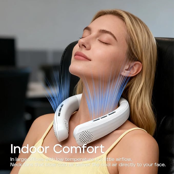 Neck Fan Rechargeable with Semiconductor Cooling Plate, 7000mAh Portable Neck Air Conditioner 3+ Hours Battery, 360g Lightweight Wearable for Travel Hot Flashes Outdoor