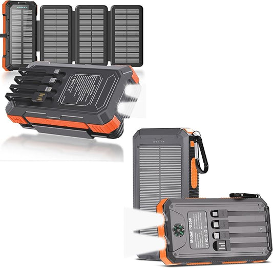 Power Bank 2 Pack, Solar Charger with Built-in Cables 49800mAh +Solar Power Bank 20000mAh for iPhone Android Samsung, iPad