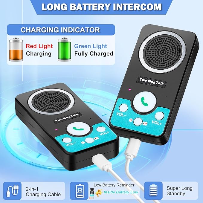 Intercoms Wireless for Home, Full Duplex Long Range Wireless Intercom, 8 Volume Levels, 4 Chime Intercoms, 2 Way Intercom for Home, Business(2 Packs Black)