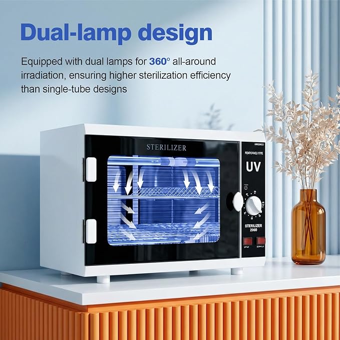 UV Sanitizer Cabinet. Dual Lamp Ultraviolet Disinfection Cabinet with Timer Setting, Suitable for Disinfection of Various Items