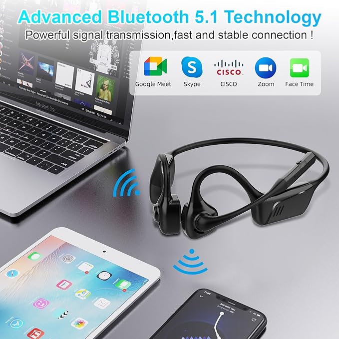 ZIOCOM Open Ear Headphones, Truck Driver Earphones with Mic, ENC Noise Cancelling and Mute Button, AptX-LL Wireless Headset for Office Driving Working Home-10 Hrs(Not Bone Conduction) (Black)