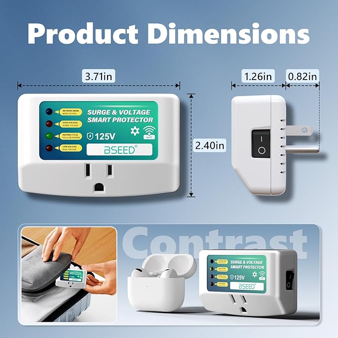 BSEED WiFi Smart Plug, Single Outlet Surge Voltage Protector with Light Indicator, APP Control, Energy Monitoring, 125V/1875W, FCC Listed, Wall Mount Power Suppressor for Refrigerator/TV/PC, 4 Pack